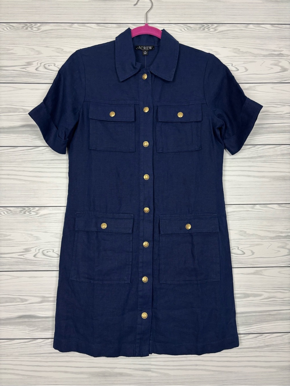 J. Crew Gamine Blue Linen Shirtdress NWT size 00 - Picture 2 of 9